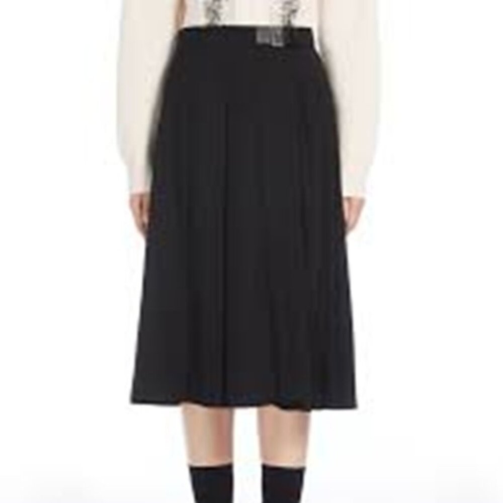 NWT Max Mara Studio Black Estella Stretch Virgin Wool Pleated Midi-Skirt